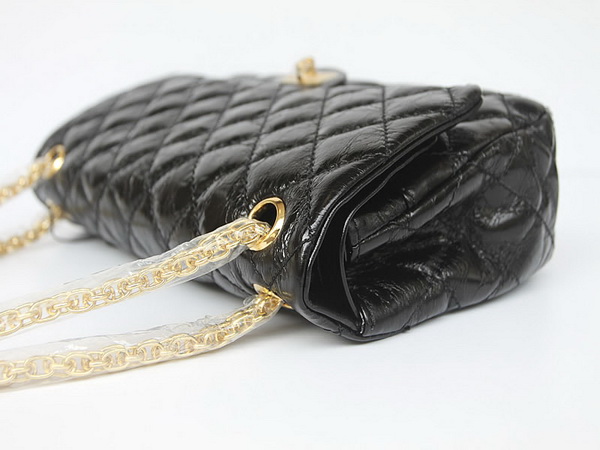Chanel 2.55 Classic Quilted Flap Bag Black Cow Leather Gold Chain 35454